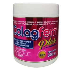 COLAGFEM PLUS COLÁGENO HIDROLIZADO, BIOTINA, ACIDO HIALURONICO,VITAMINAS A, B5, C, D3, E Y ZINC X TARRO 300g